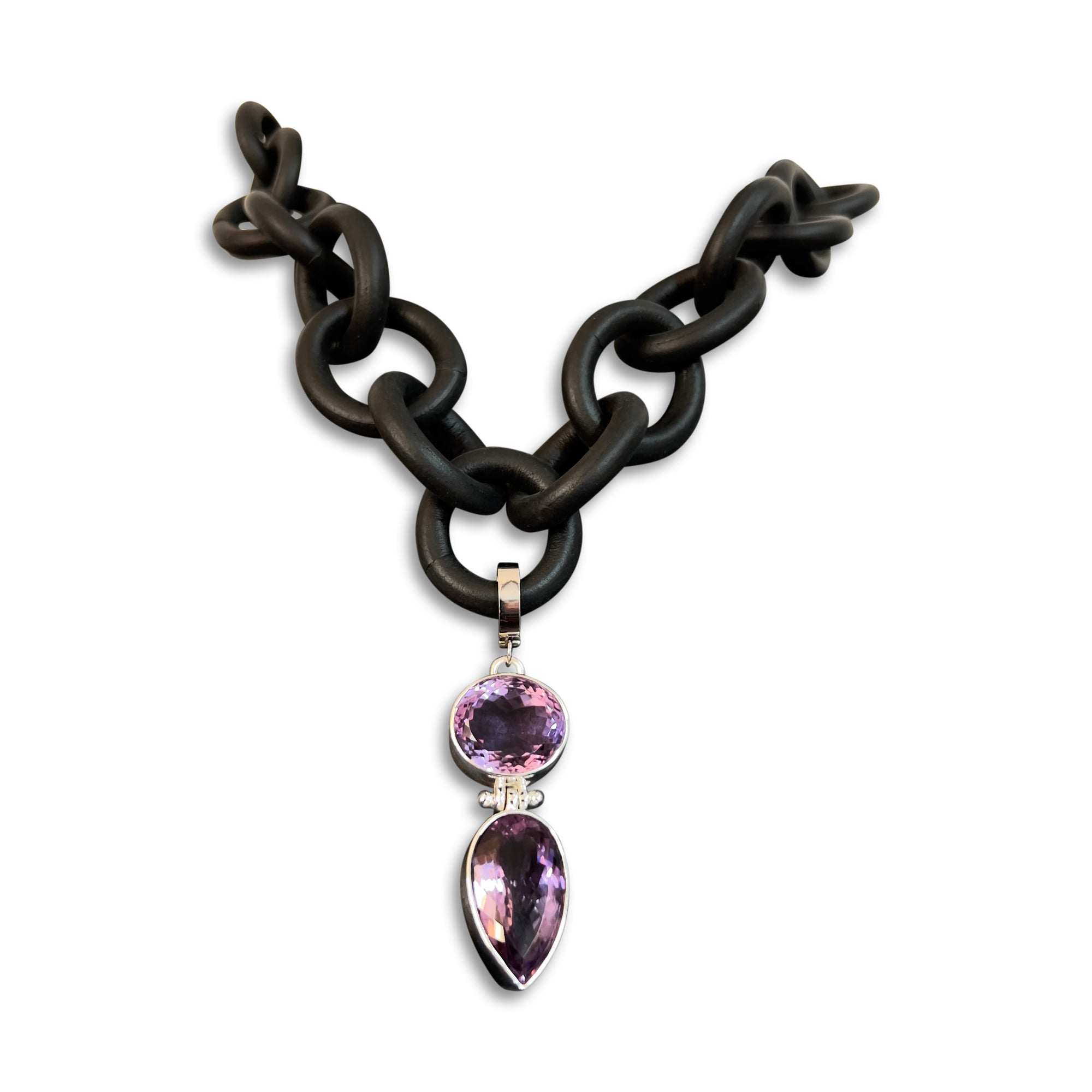 Purple Amethyst and Rubber Necklace