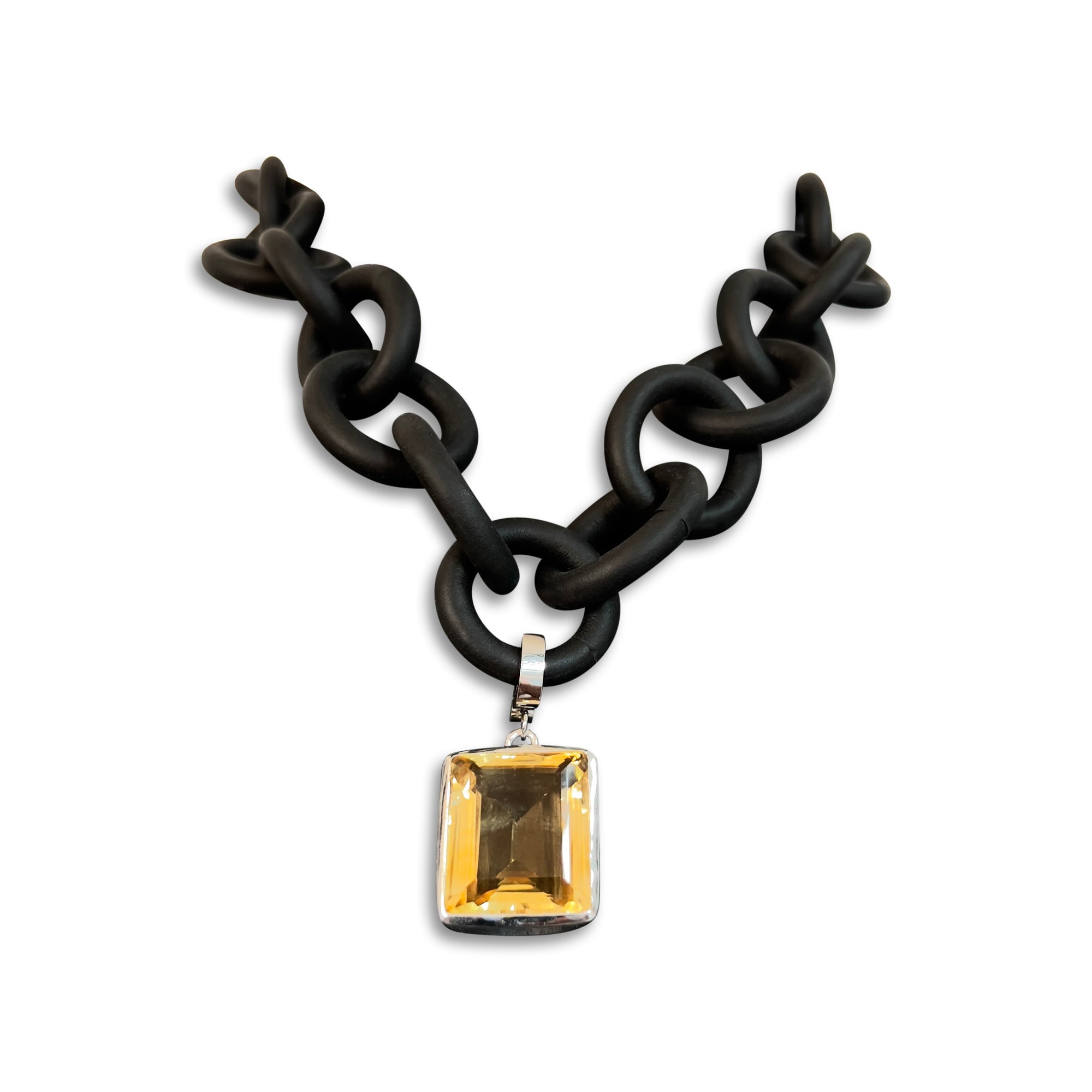 Square Citrine Stone and Rubber Necklace