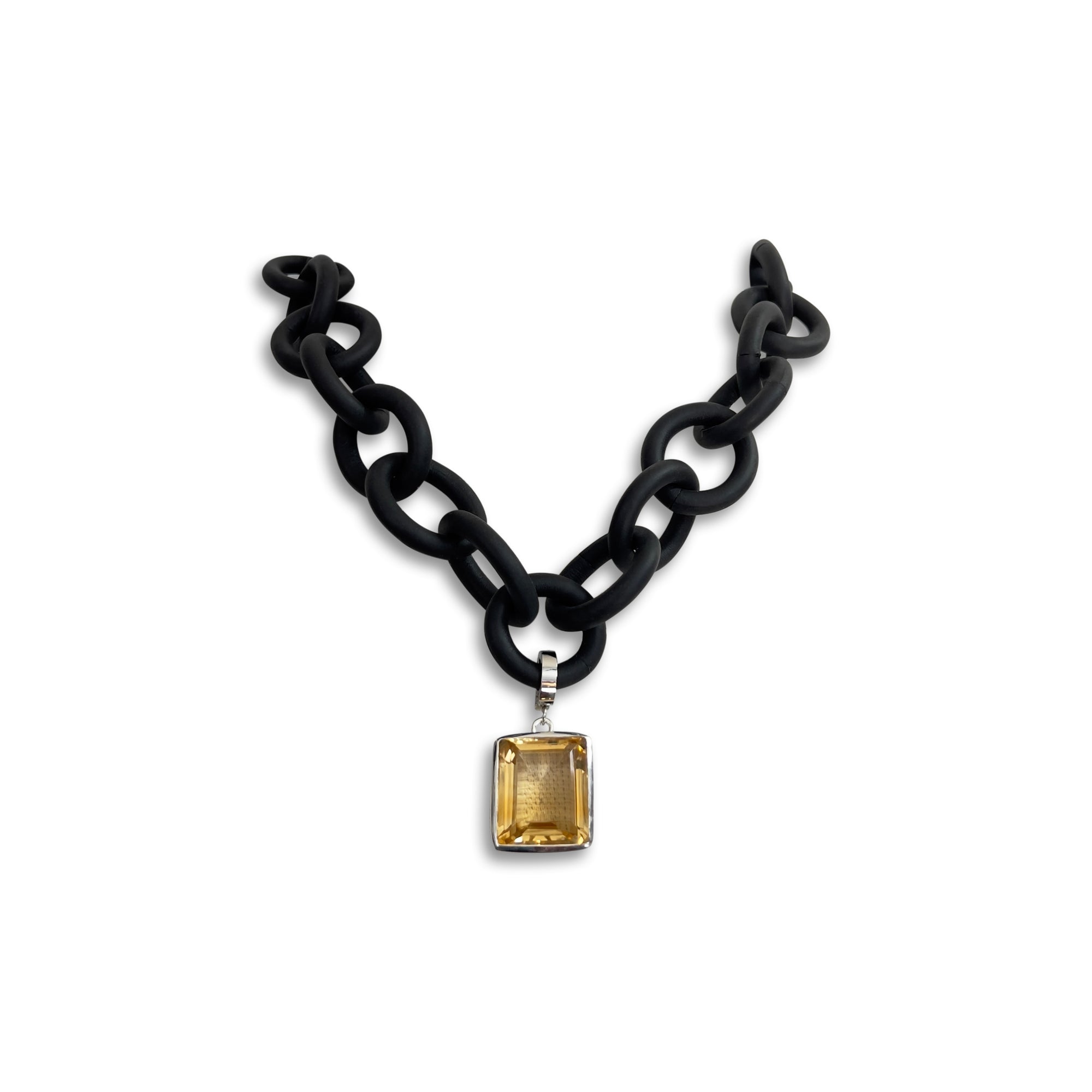 Square Citrine Stone and Rubber Necklace