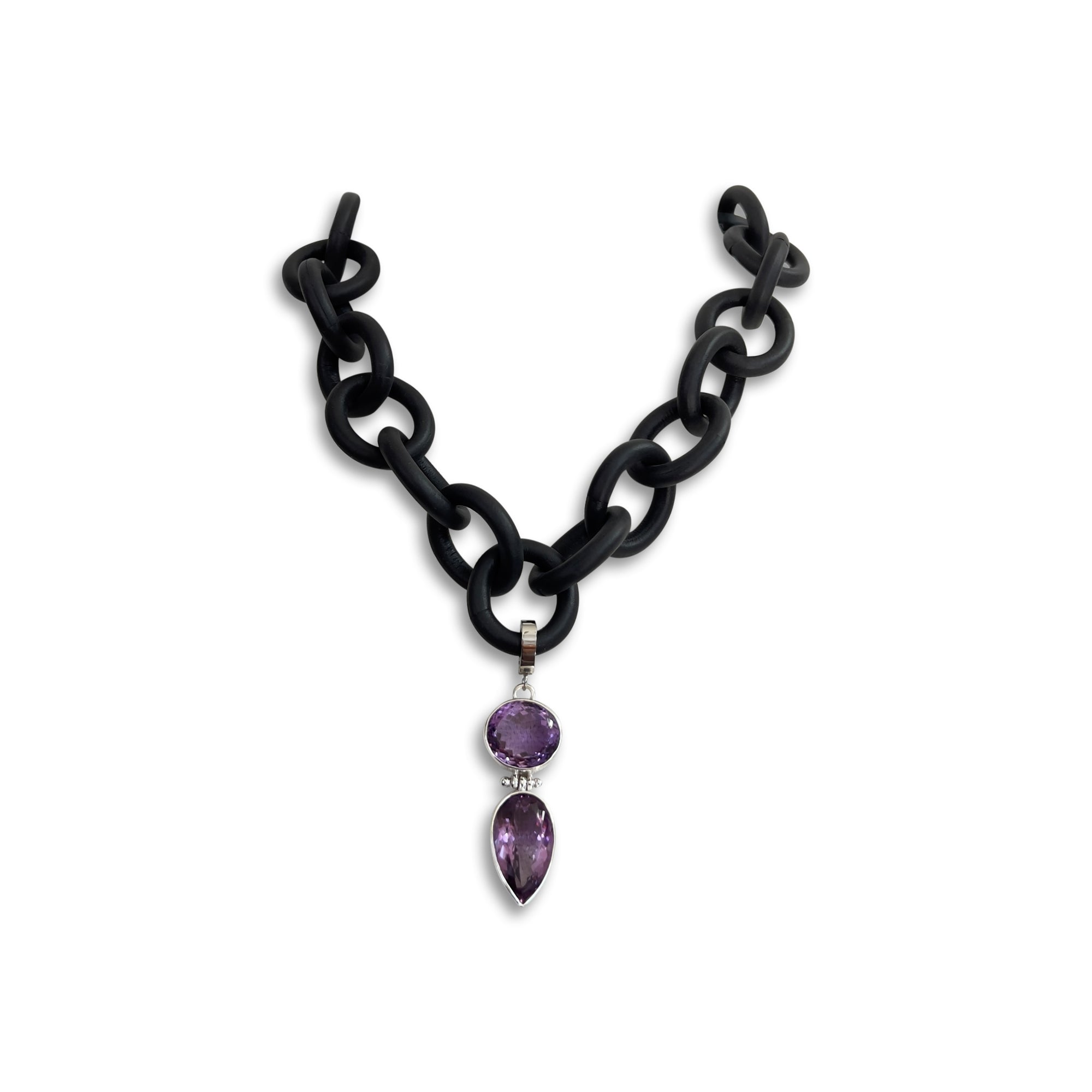 Purple Amethyst and Rubber Necklace