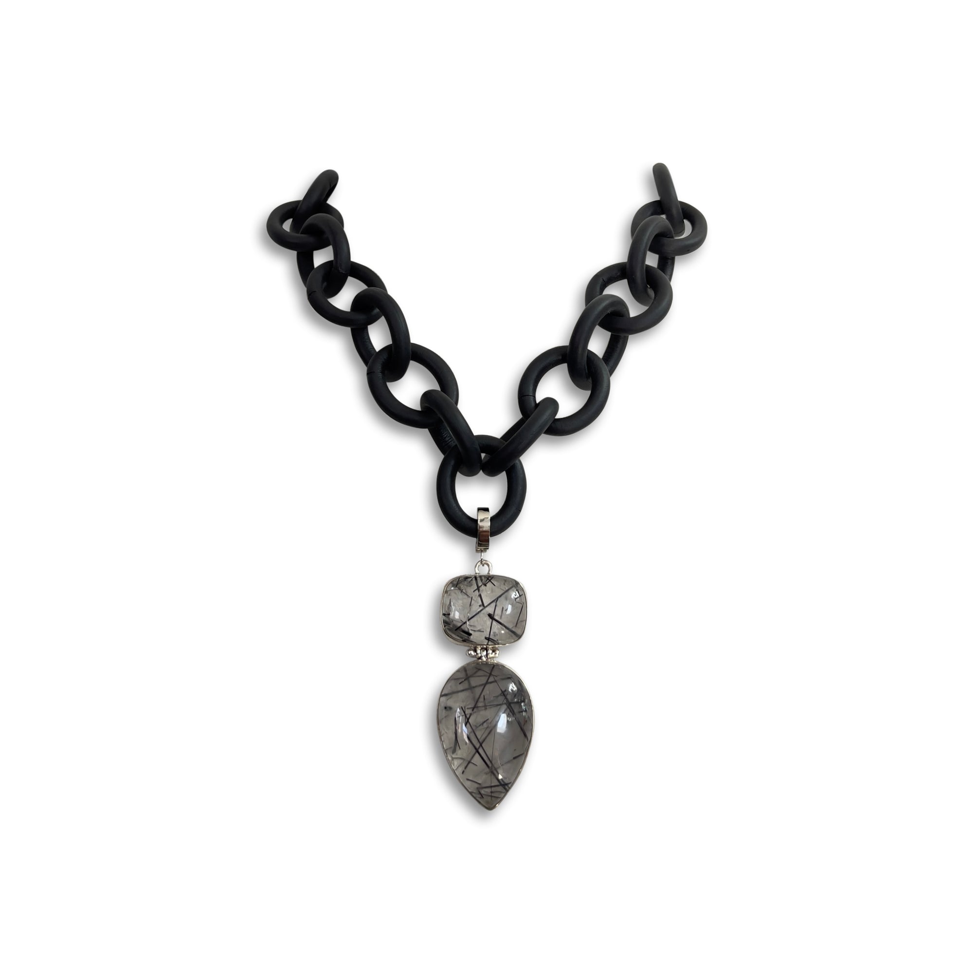 Rutilated quartz and Rubber Necklace