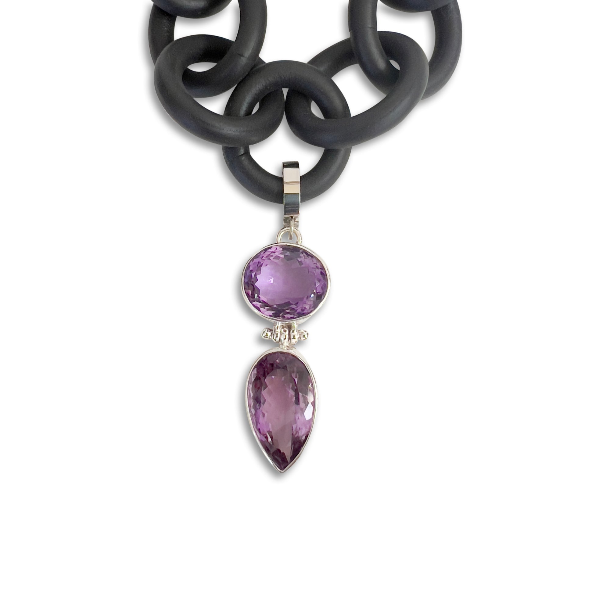 Purple Amethyst and Rubber Necklace