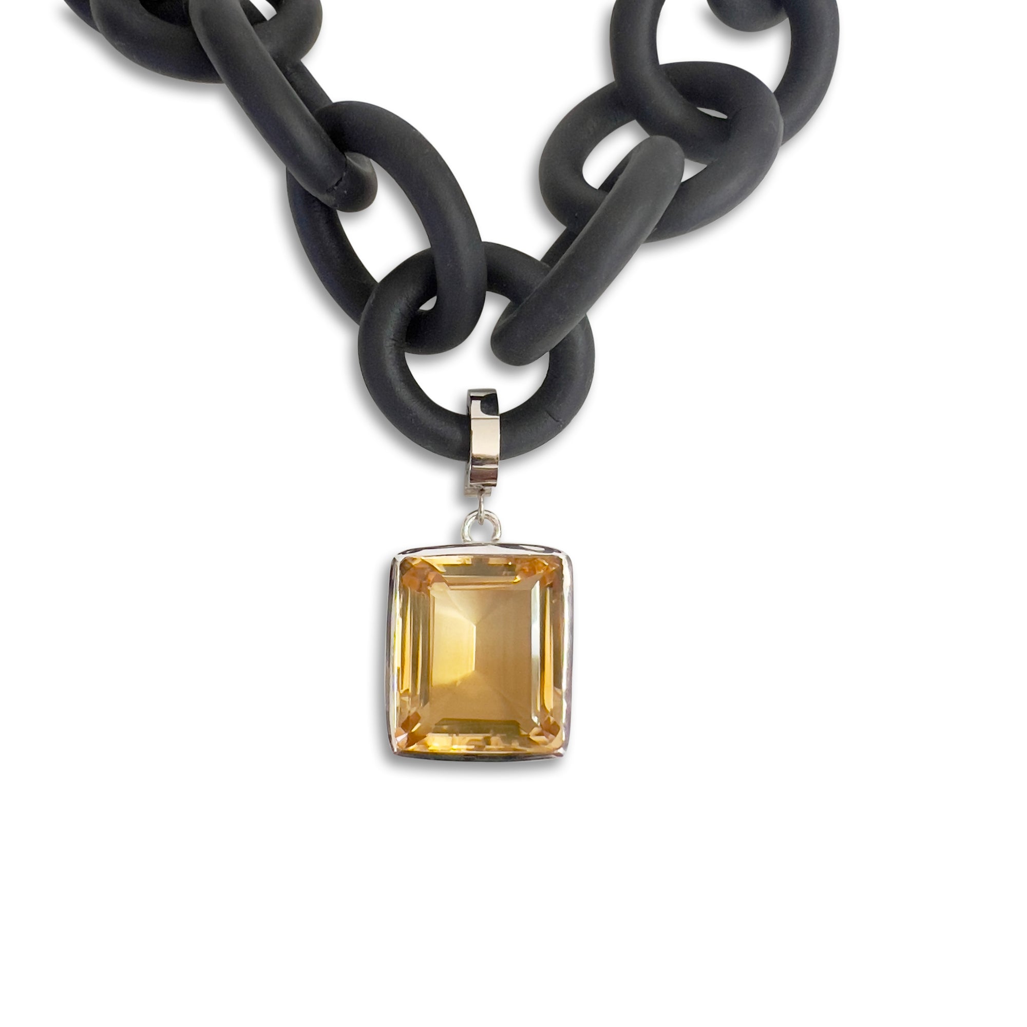 Square Citrine Stone and Rubber Necklace