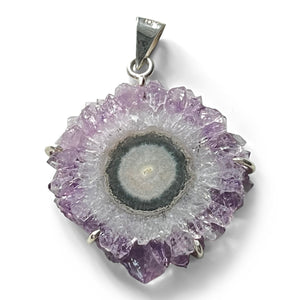 2-STRAND BLACK RUBBER NECKLACE WITH AN AMETHYST STALACTITE WRAPPED IN SILVER. by NYET JEWELRY.