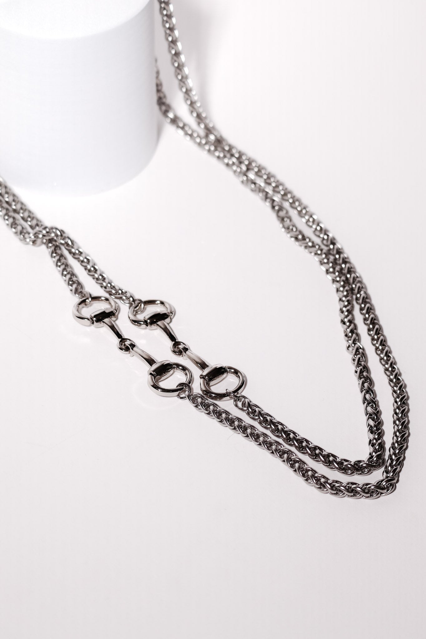 Long Stainless Steel Necklace With Three Horse-bits in Gold or Silver