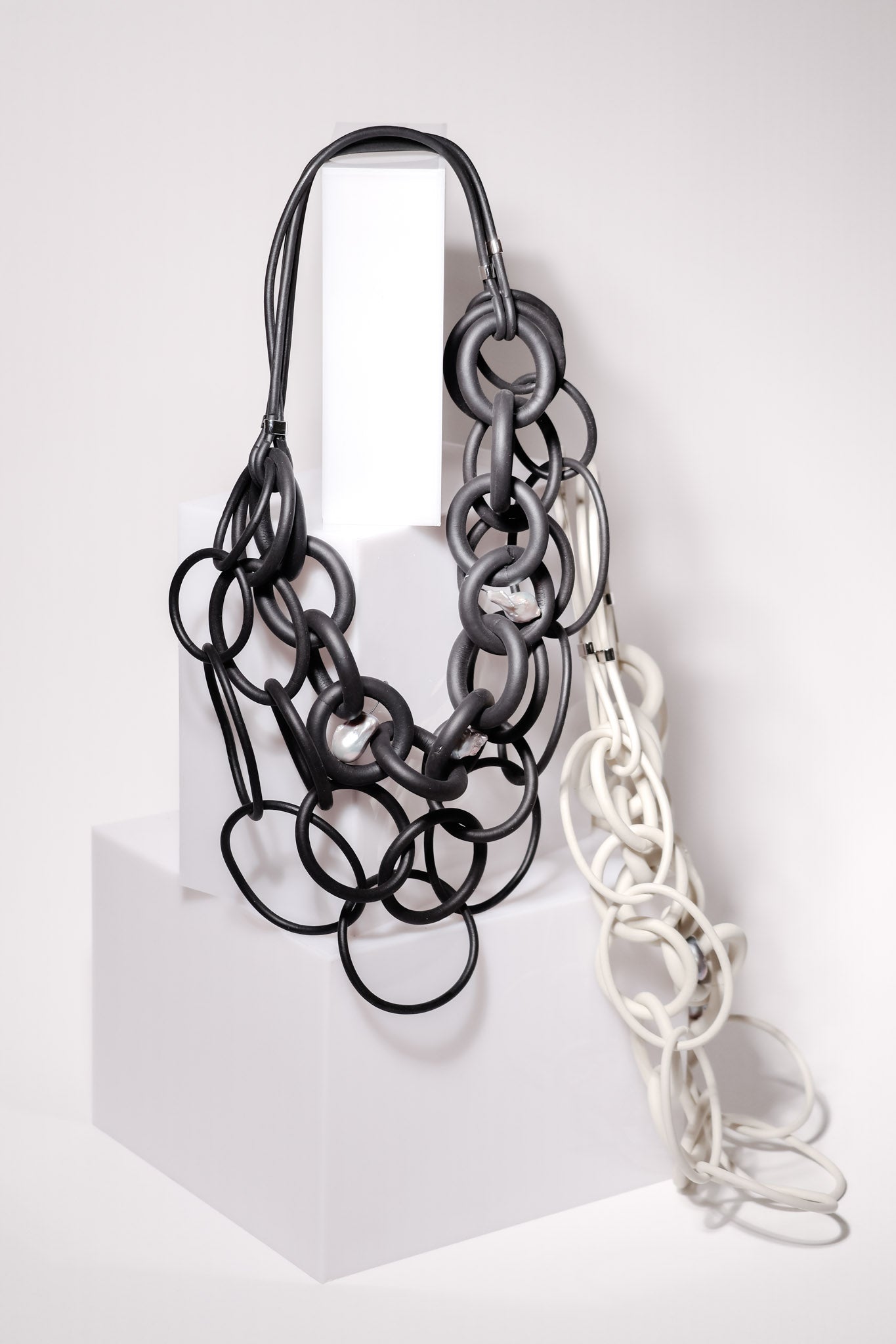 Multi-strand Rubber Statement Necklace with Baroque Pearls