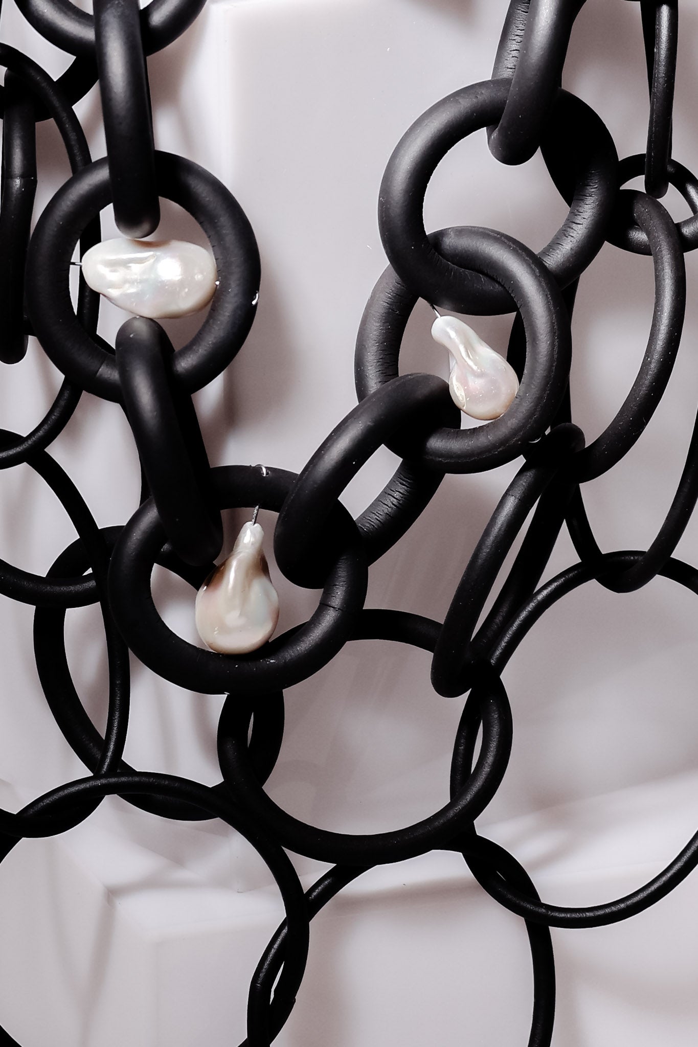 Multi-strand Rubber Statement Necklace with Baroque Pearls