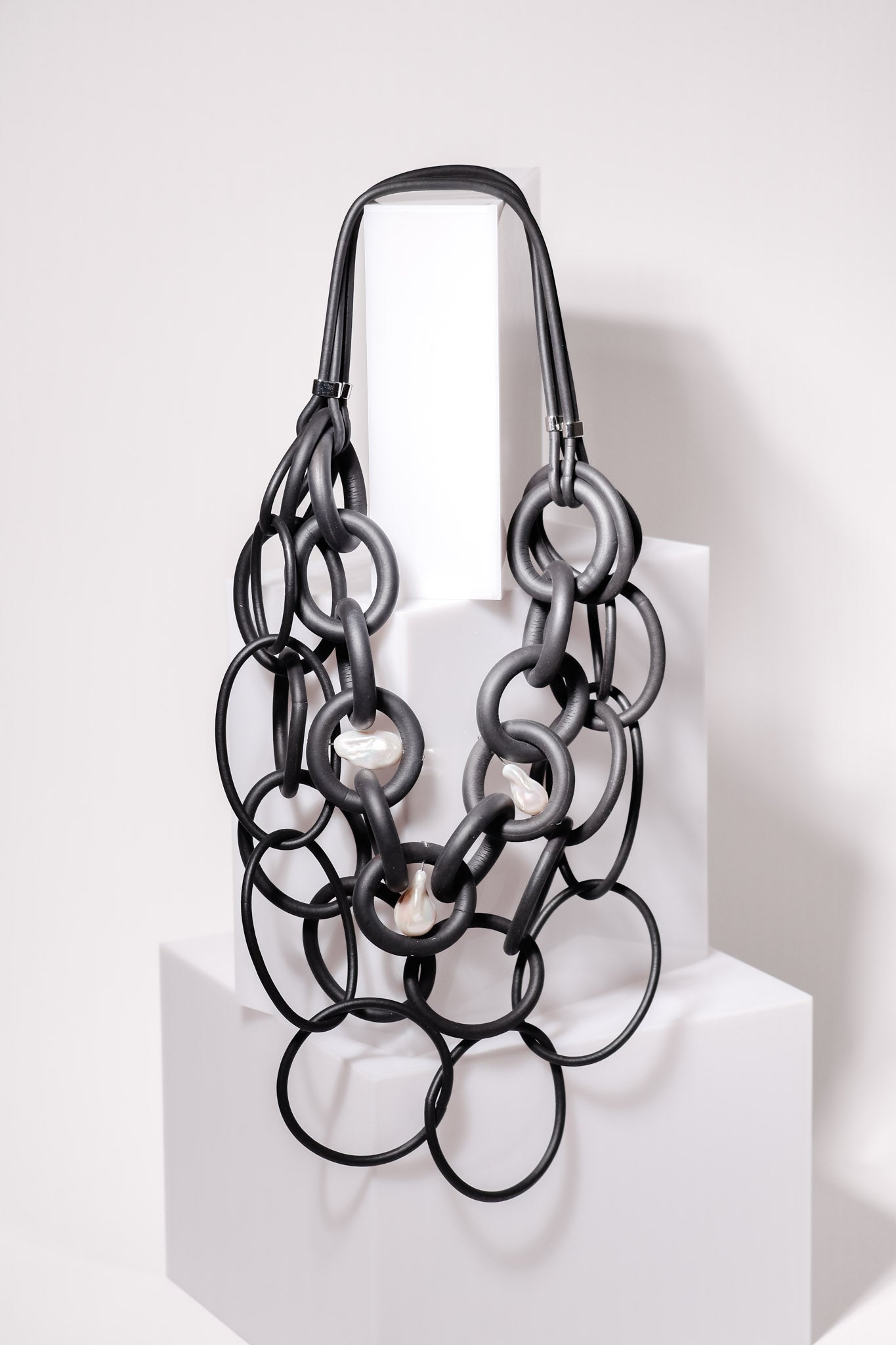 Multi-strand Rubber Statement Necklace with Baroque Pearls