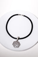 Pave CZ Camellia Flower Rubber Necklace