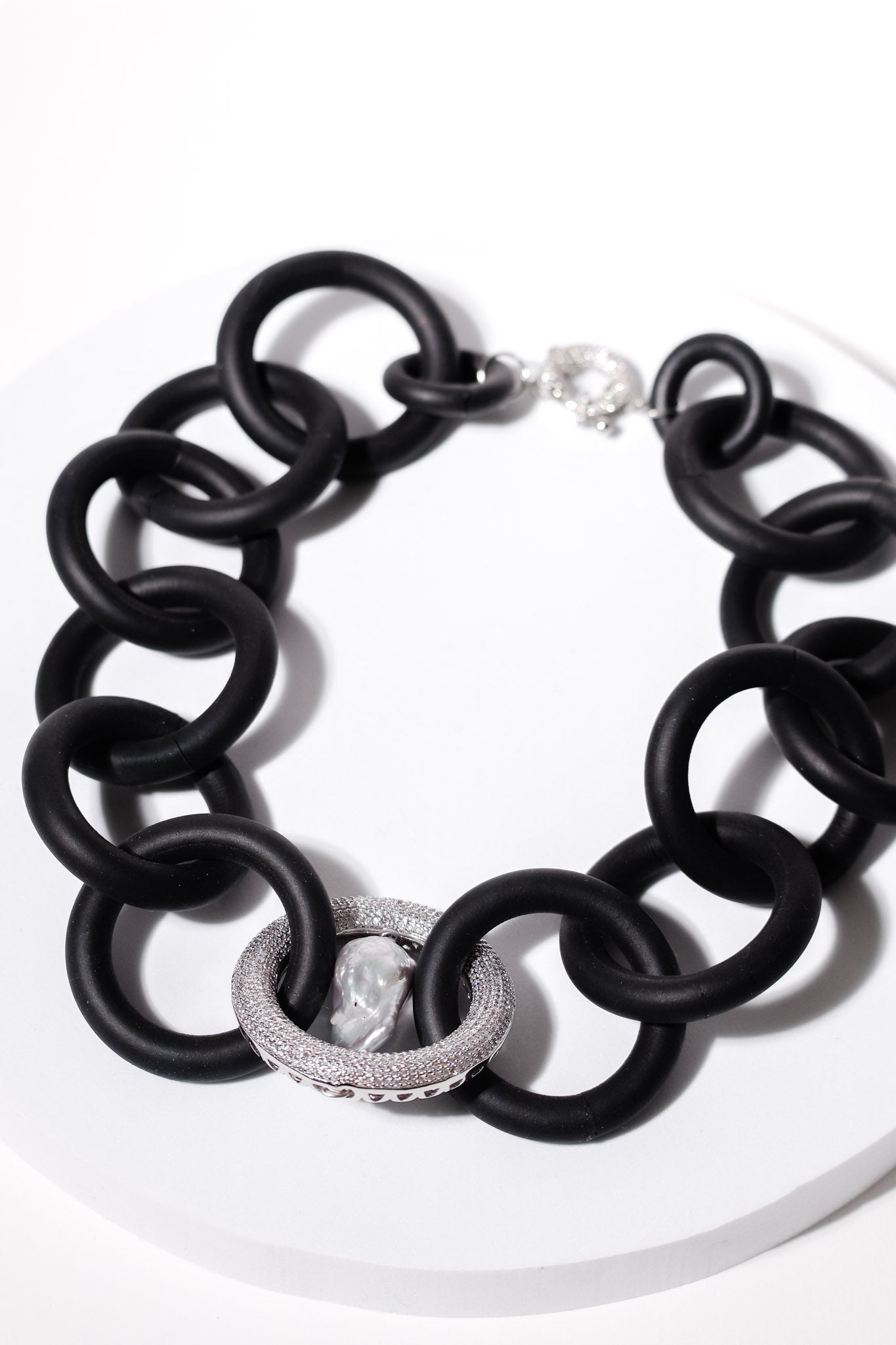 Pave CZ Infinity Ring Rubber Necklace