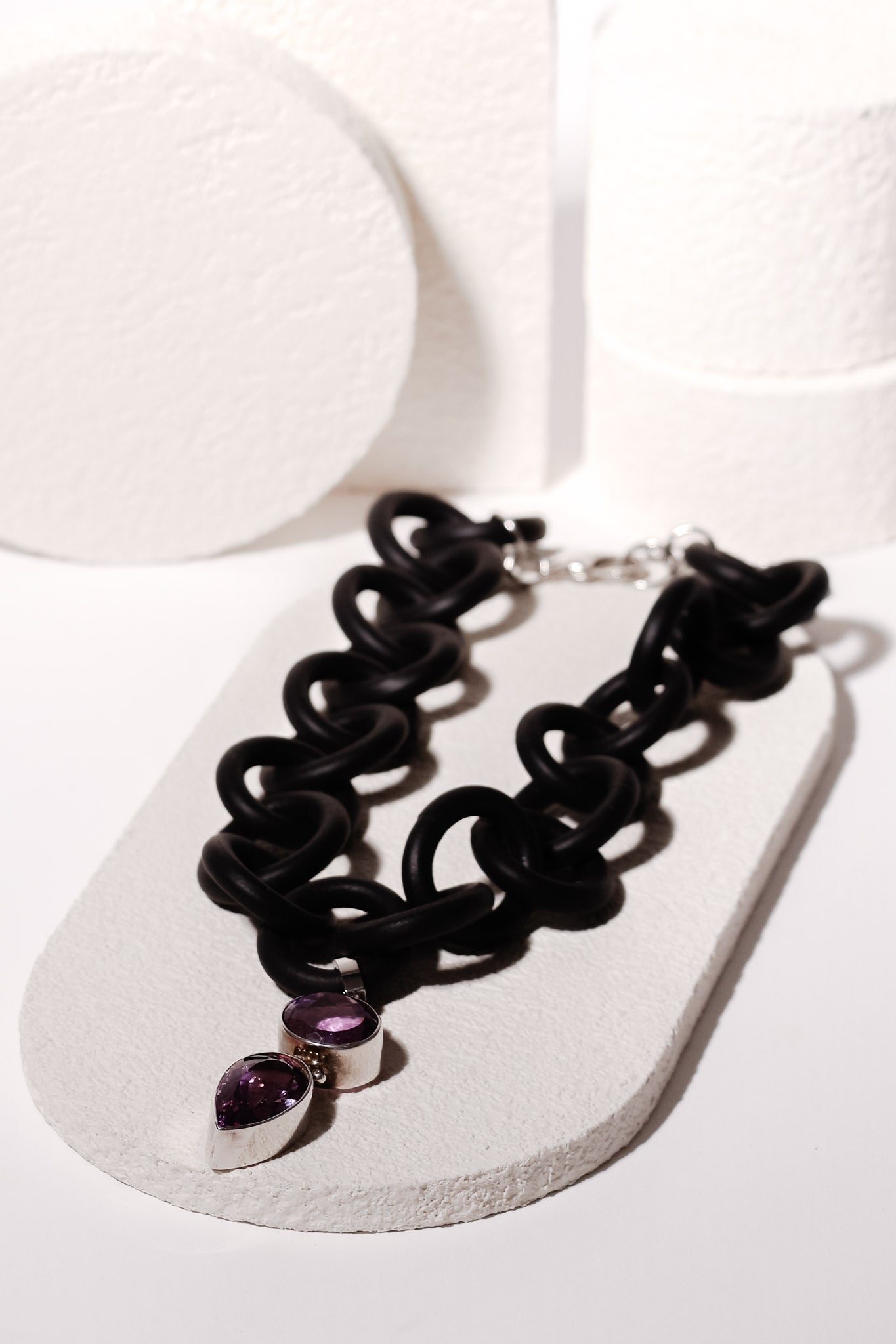 Purple Amethyst and Rubber Necklace