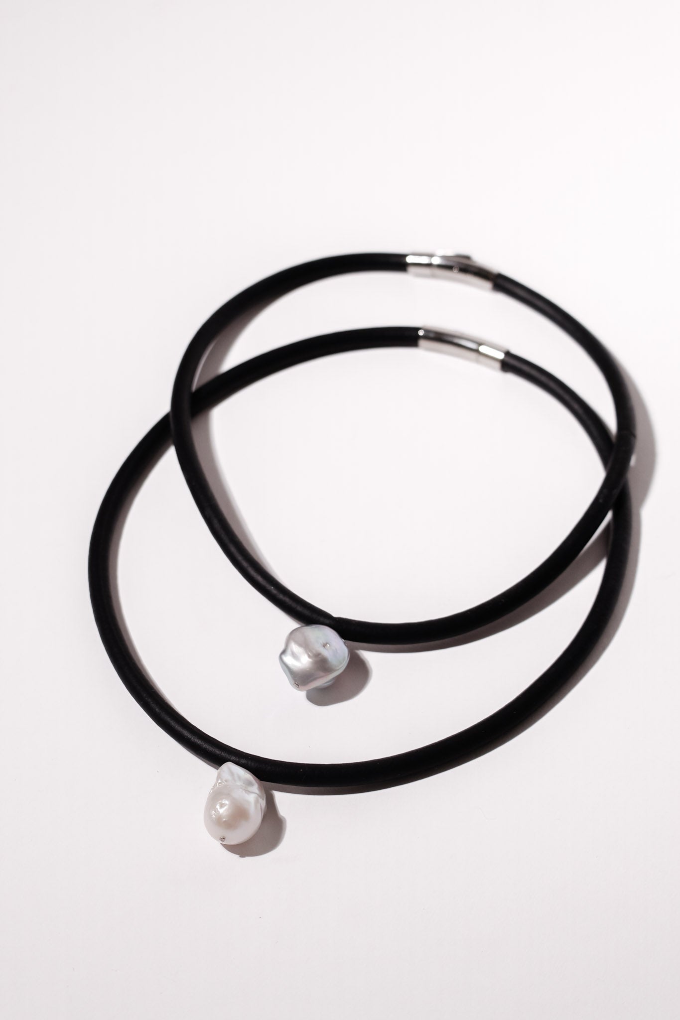 Rubber Necklace with Floating Baroque Pearl