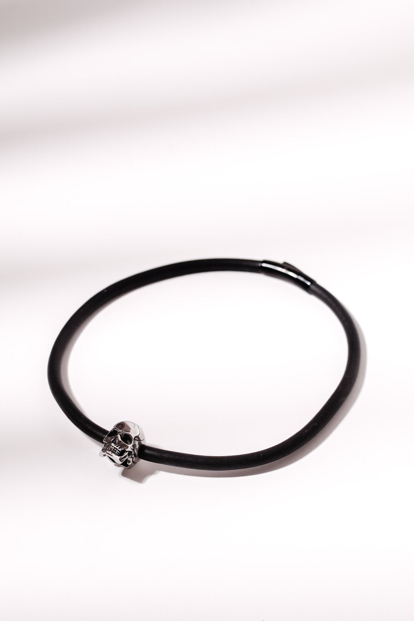 Rubber Necklace with Small Stainless Steel Skull