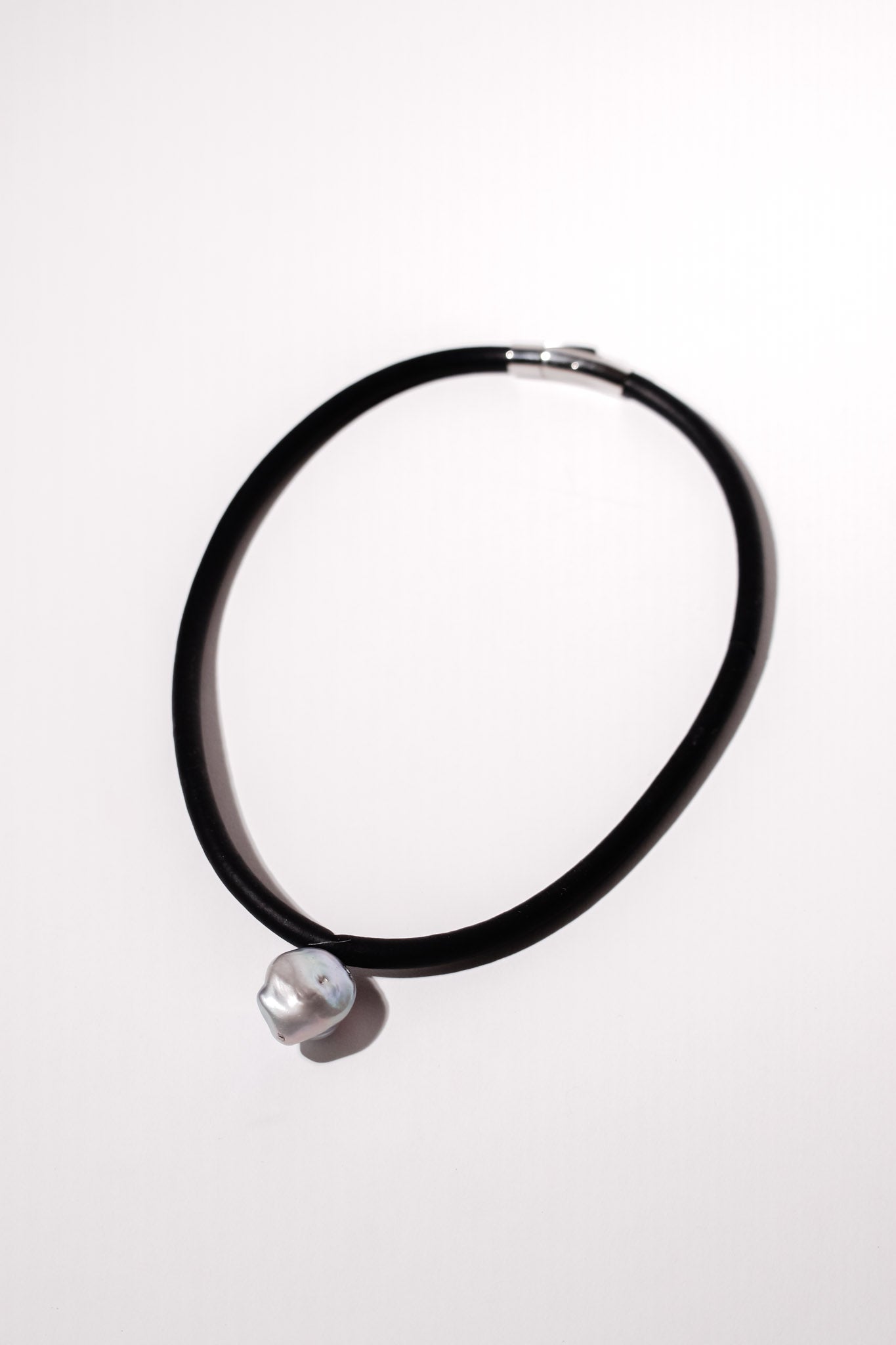 Rubber Necklace with Floating Baroque Pearl