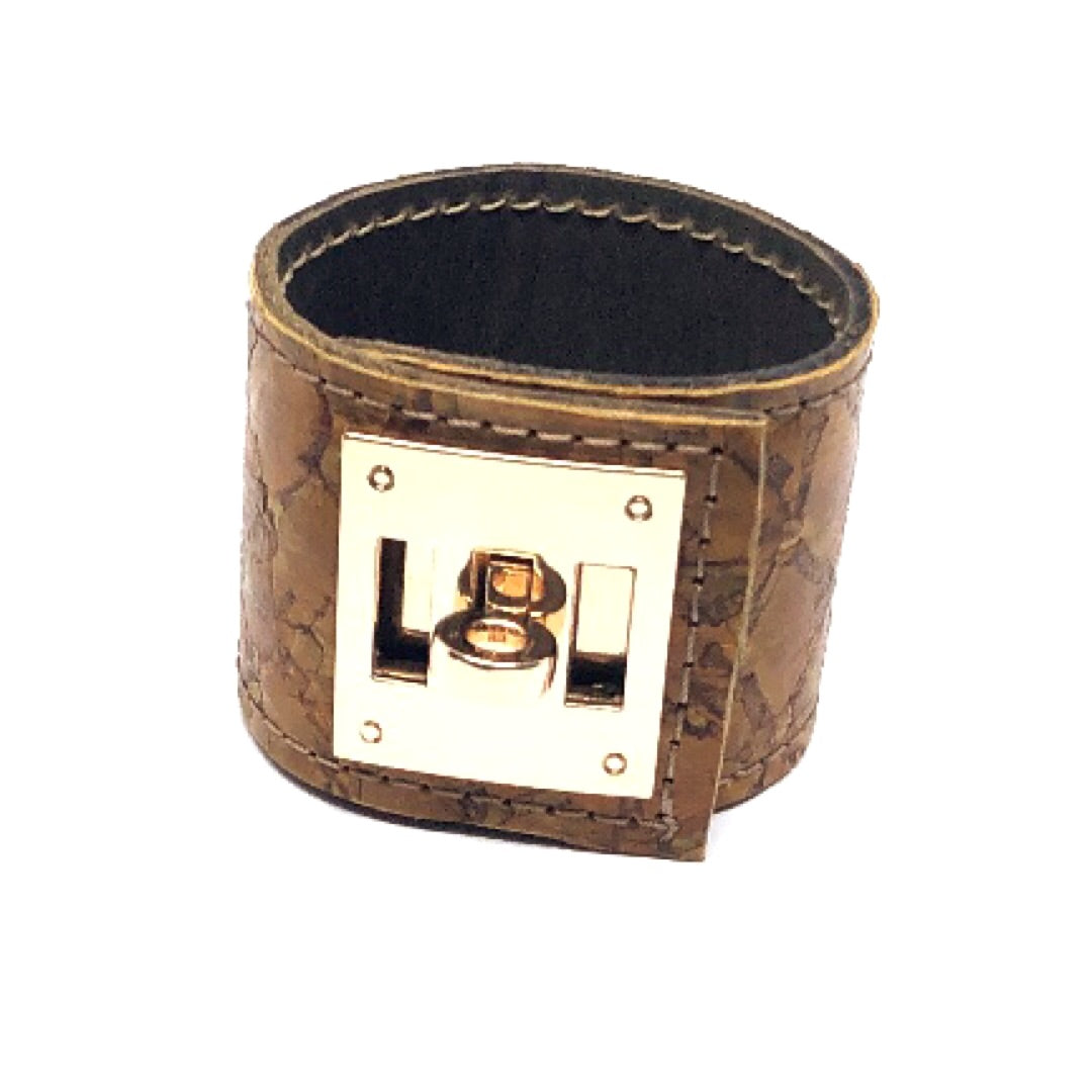 FISH LEATHER CUFF WITH METAL CLOSURE. by NYET Jewelry.