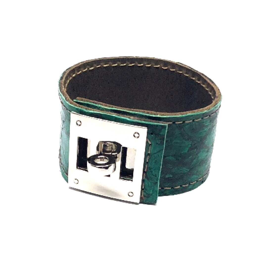 FISH LEATHER CUFF WITH METAL CLOSURE. by NYET Jewelry.