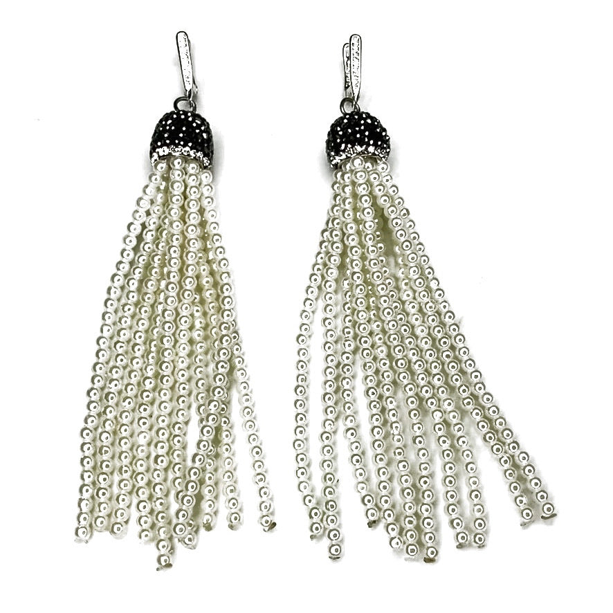 Roaring 20s Crystals, pearls tassel earrings