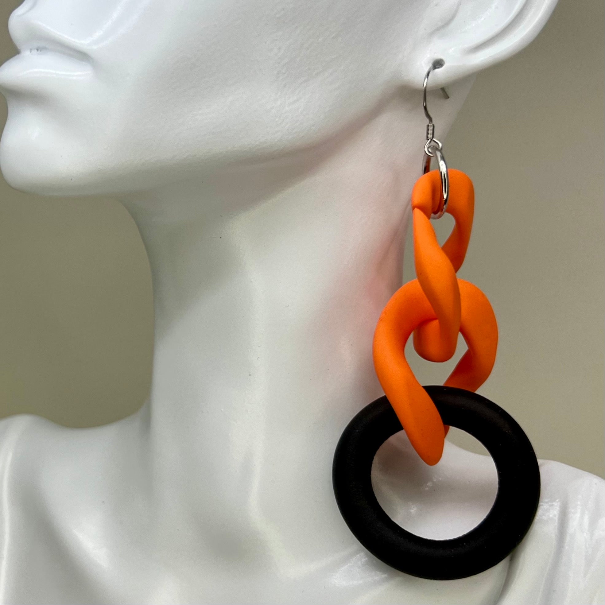 Plastic Chain Link Earrings with Rubber Ring (Assorted Colors) Orange