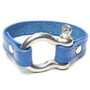 SIGNATURE STITCHED LEATHER AND STAINLESS STEEL SHACKLE BY NYET JEWELRY.