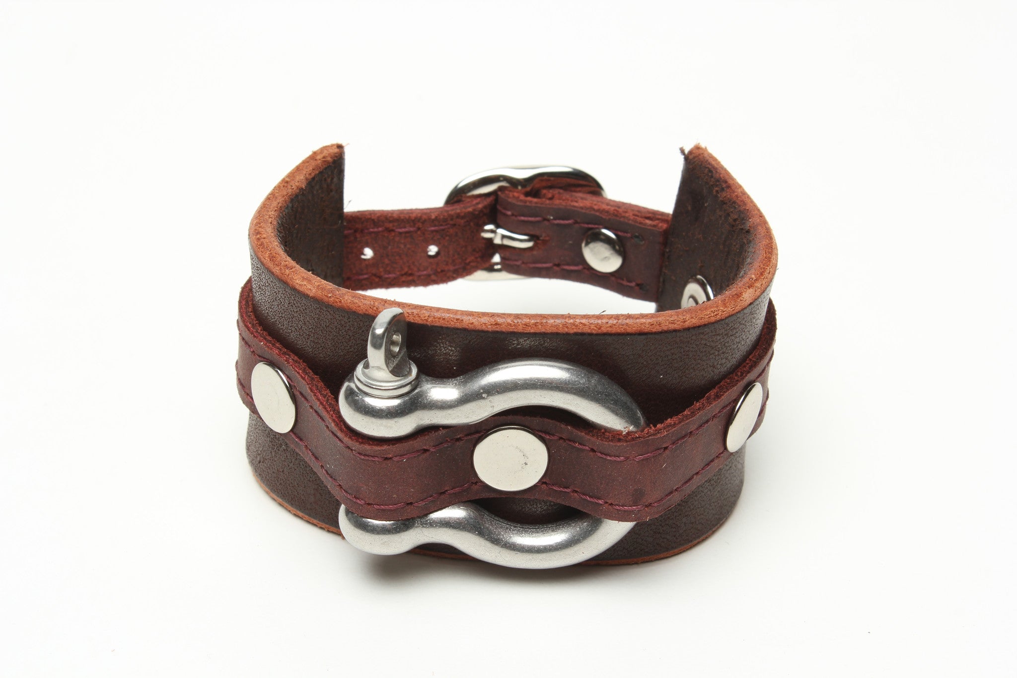 LATIGO LEATHER CUFF WITH ANCHOR SHACKLE brown by nyet jewelry.