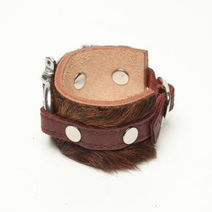 Shackle Latigo cuff Hair On Cowhide by NYET Jewelry.