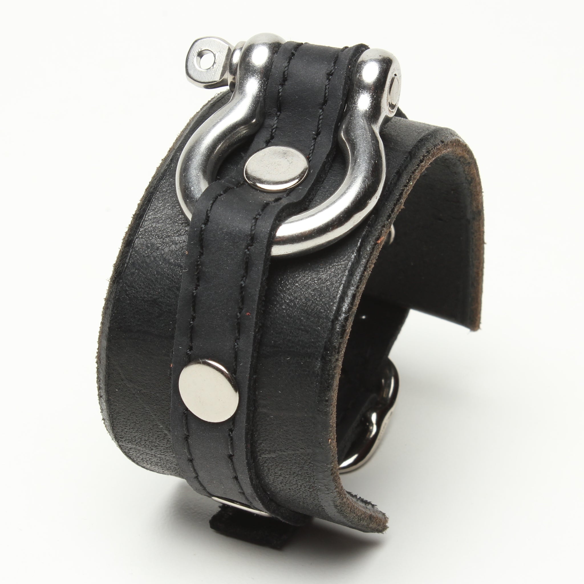 LATIGO LEATHER CUFF WITH ANCHOR SHACKLE by nyet jewelry.