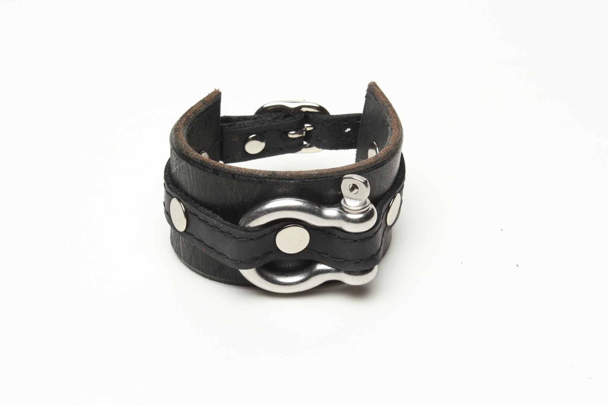 LATIGO LEATHER CUFF WITH ANCHOR SHACKLE by nyet jewelry.