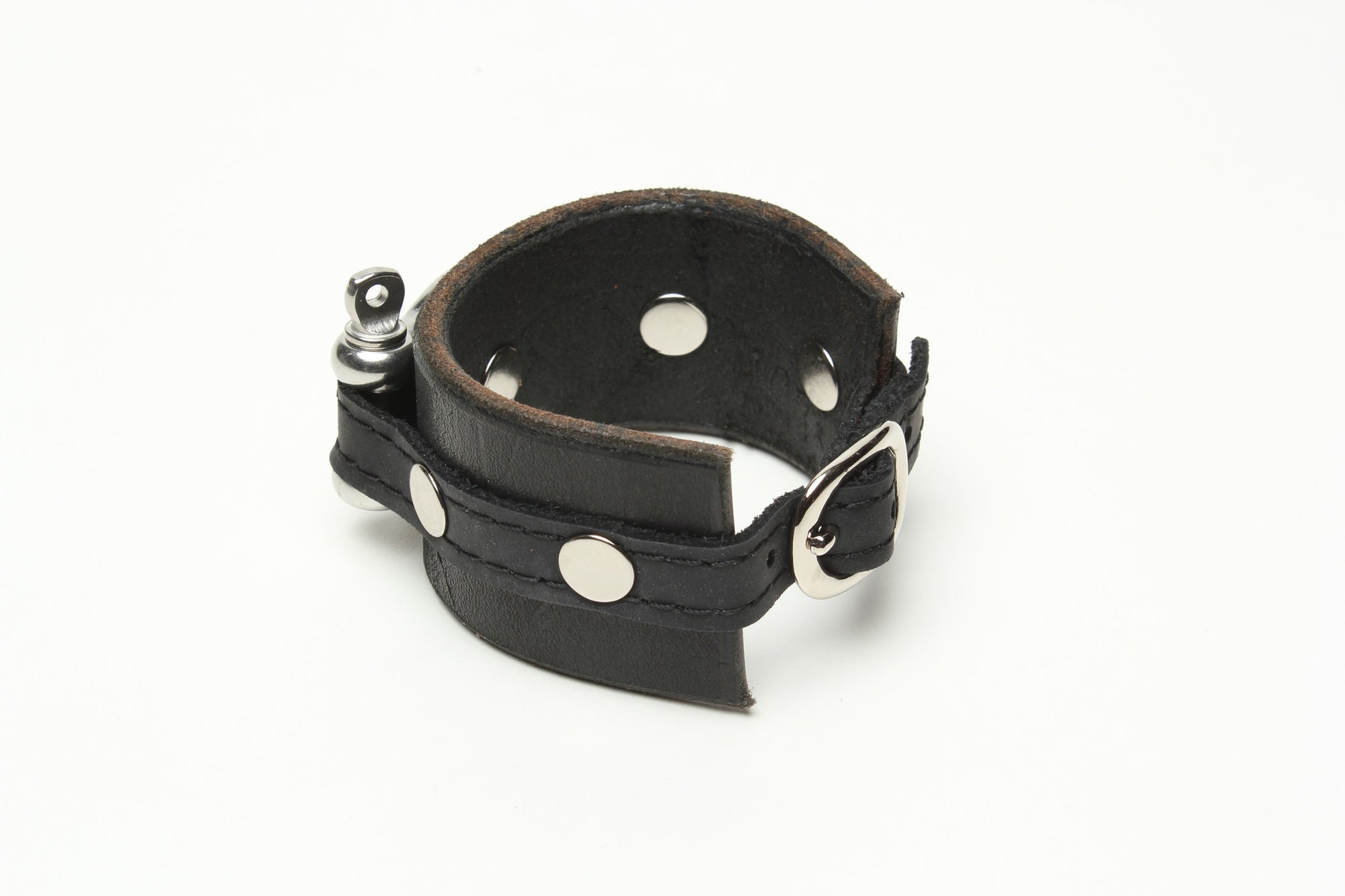 LATIGO LEATHER CUFF WITH ANCHOR SHACKLE by nyet jewelry.