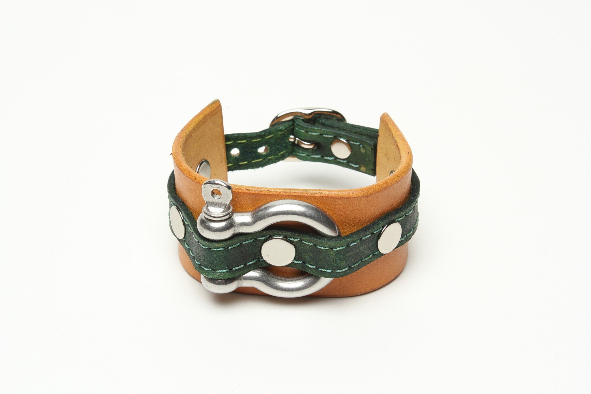 LATIGO LEATHER CUFF WITH ANCHOR SHACKLE bicolor by nyet jewelry.