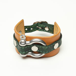 LATIGO LEATHER CUFF WITH ANCHOR SHACKLE bicolor by nyet jewelry.