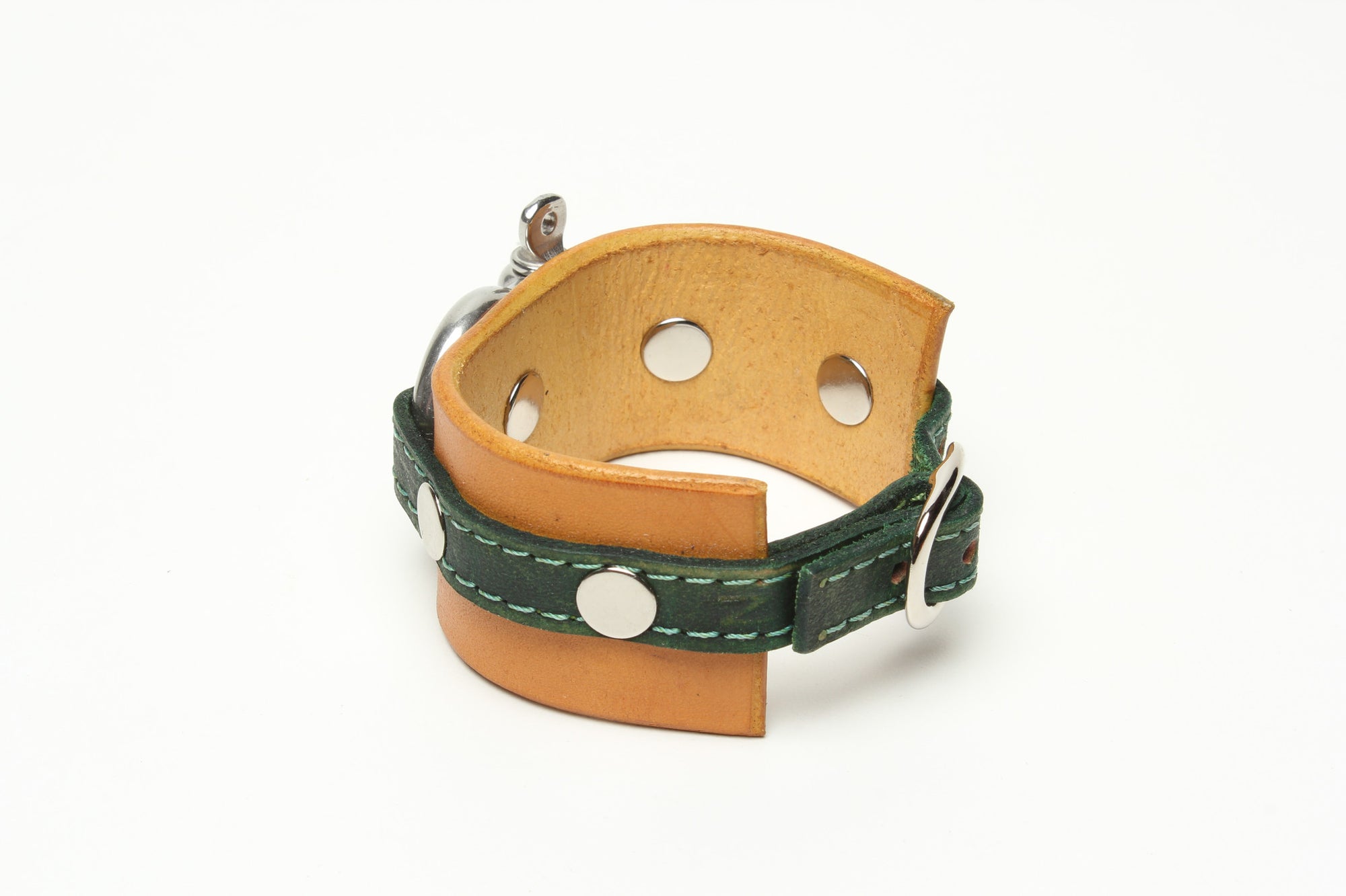 LATIGO LEATHER CUFF WITH ANCHOR SHACKLE bicolor by nyet jewelry.