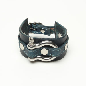 LATIGO LEATHER CUFF WITH ANCHOR SHACKLE denim blue by nyet jewelry.
