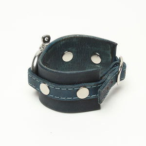 LATIGO LEATHER CUFF WITH ANCHOR SHACKLE denim blue by nyet jewelry.
