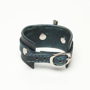 LATIGO LEATHER CUFF WITH ANCHOR SHACKLE denim blue by nyet jewelry.
