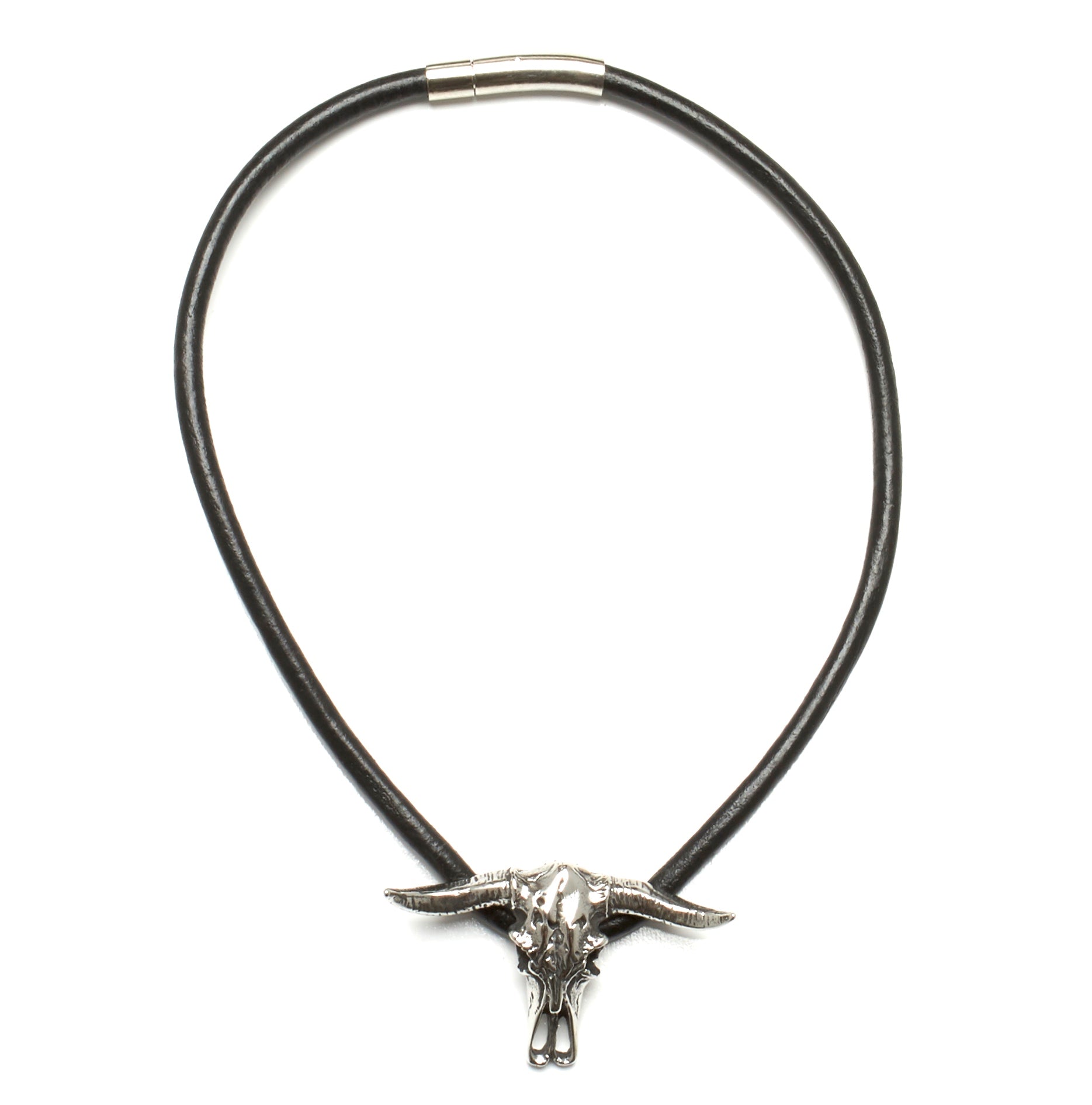5 MM ROUND LEATHER NECKLACE WITH STAINLESS STEEL LONGHORN PENDANT by nyet jewelry.