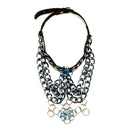 BLACK COWHIDE CHOKER NECKLACE WITH CLUSTER OF CHAINS AND CHAINMAILLE WORK. by nyet jewelry