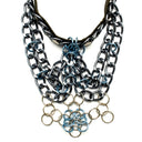 BLACK COWHIDE CHOKER NECKLACE WITH CLUSTER OF CHAINS AND CHAINMAILLE WORK. by nyet jewelry