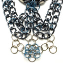 BLACK COWHIDE CHOKER NECKLACE WITH CLUSTER OF CHAINS AND CHAINMAILLE WORK. by nyet jewelry