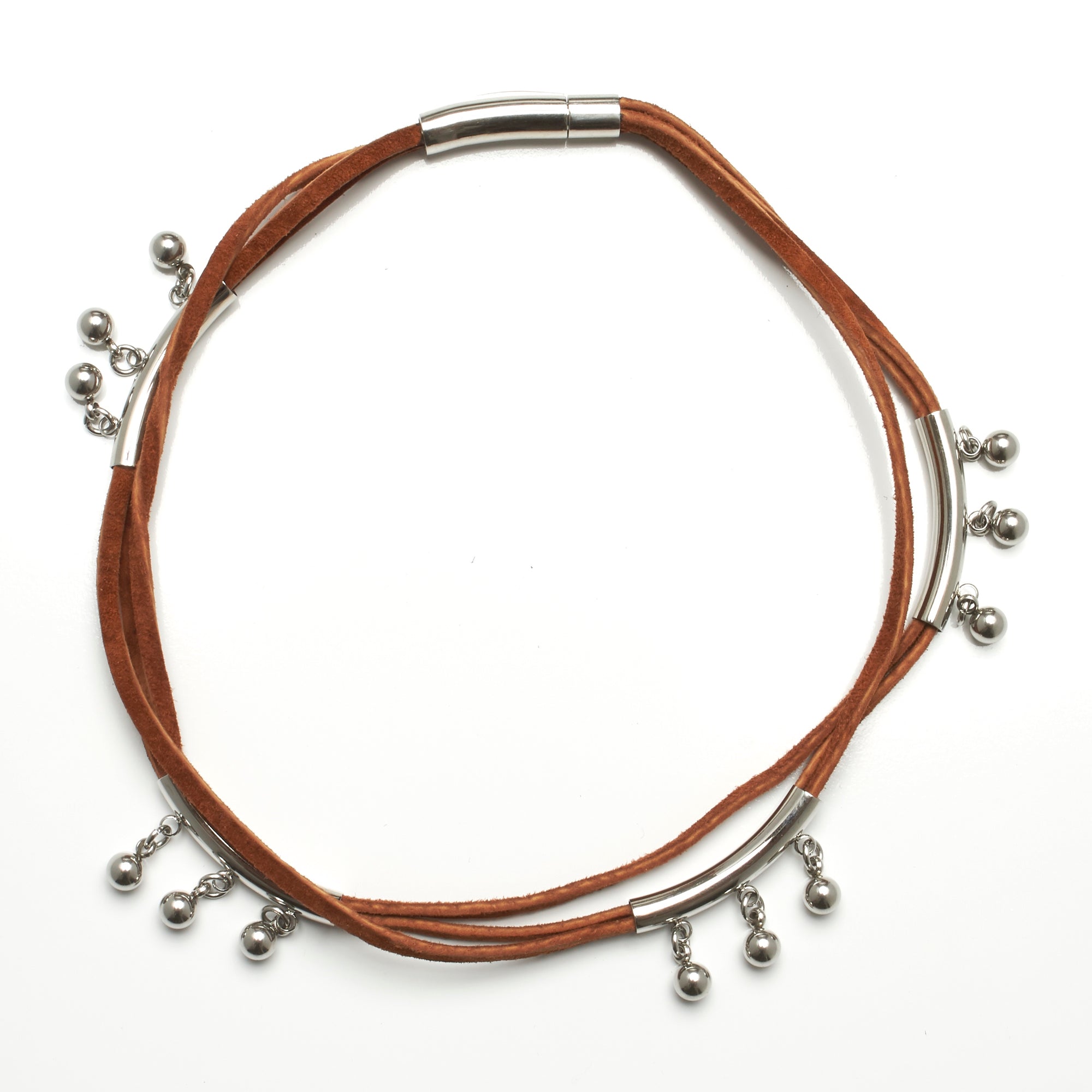 2 in 1 necklace and wraparound bracelet made of suede and stainless steel