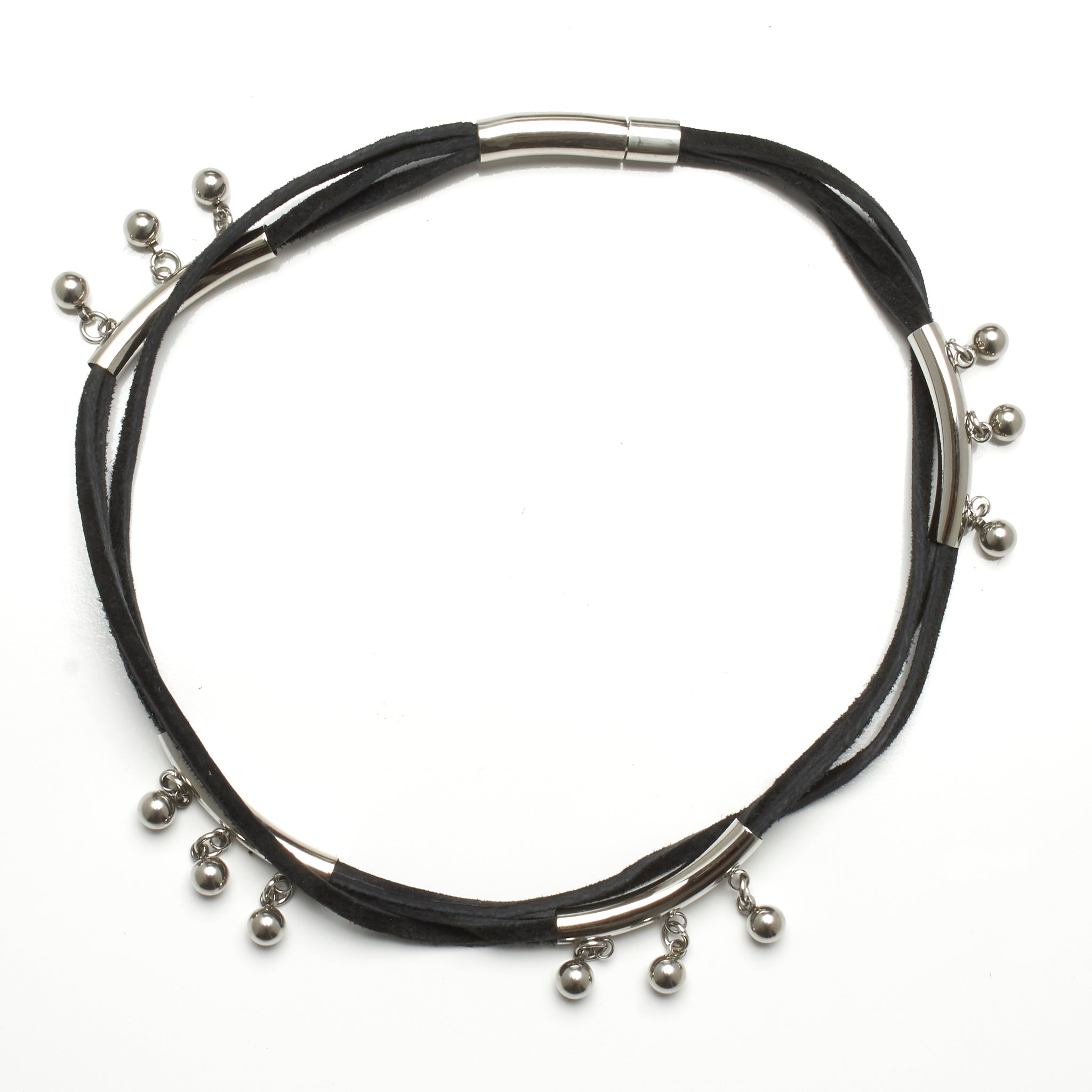 2 in 1 necklace and wraparound bracelet made of suede and stainless steel