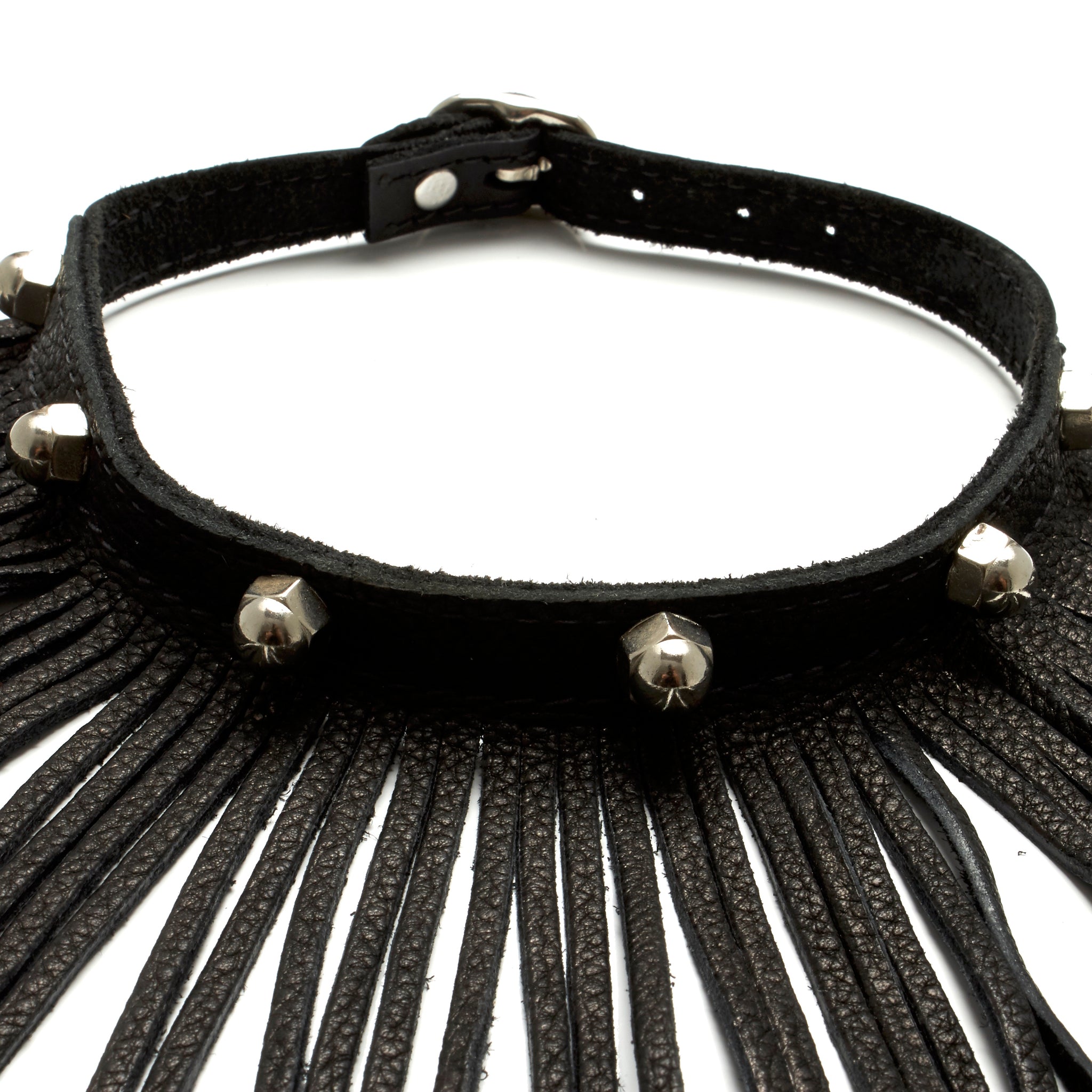LEATHER CHOKER NECKLACE WITH DEERSKIN LEATHER FRINGE AND STAINLESS STEEL HARDWARE by nyet jewelry