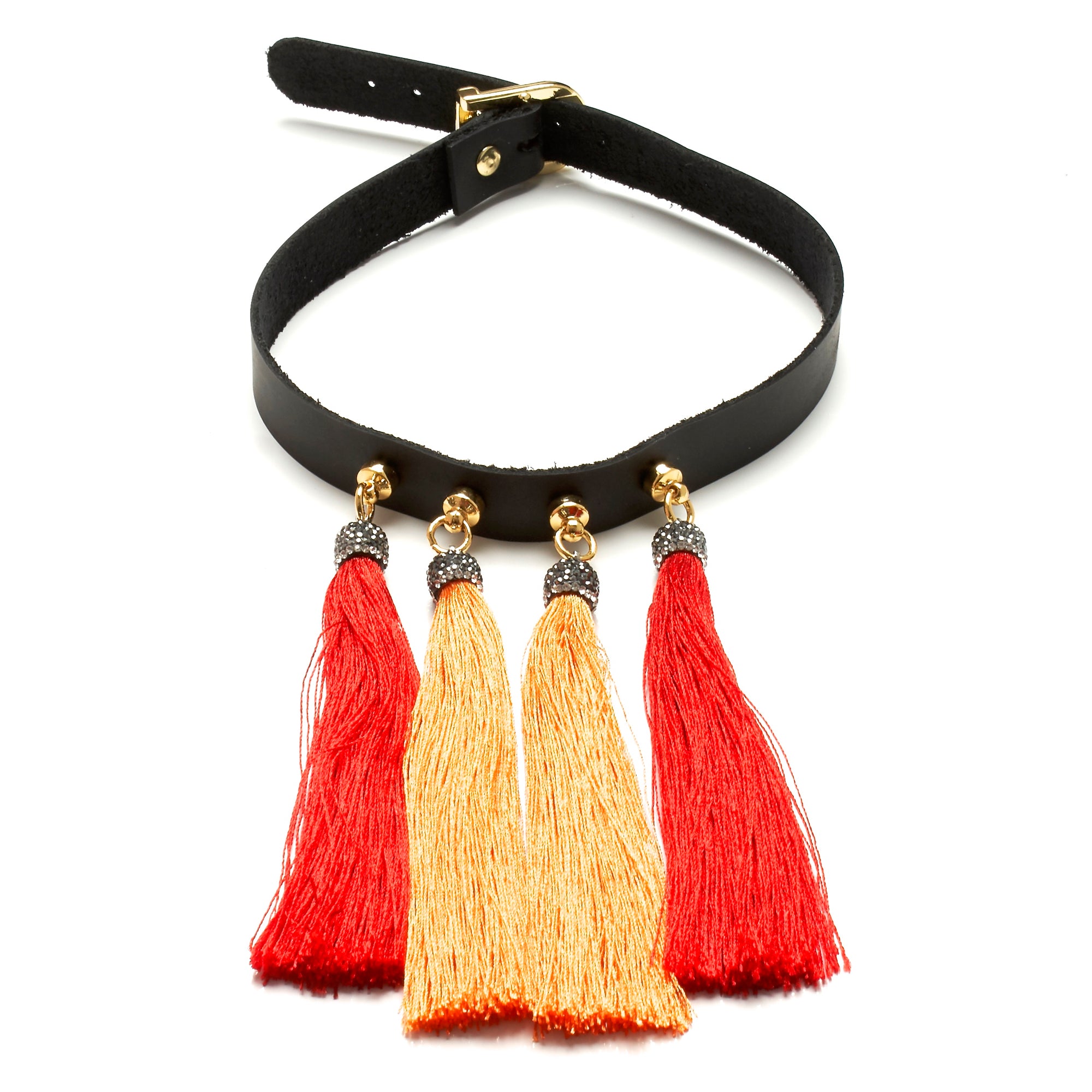 chinoiserie choker leather and silk tassels by NYET Jewelry