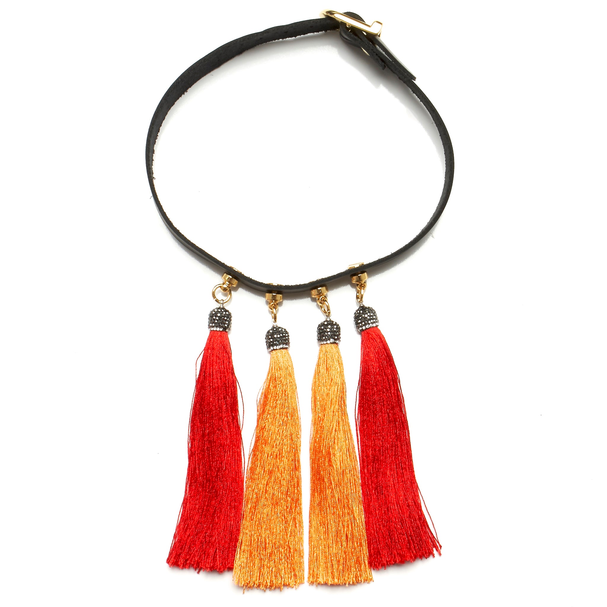 chinoiserie choker leather and silk tassels by NYET Jewelry