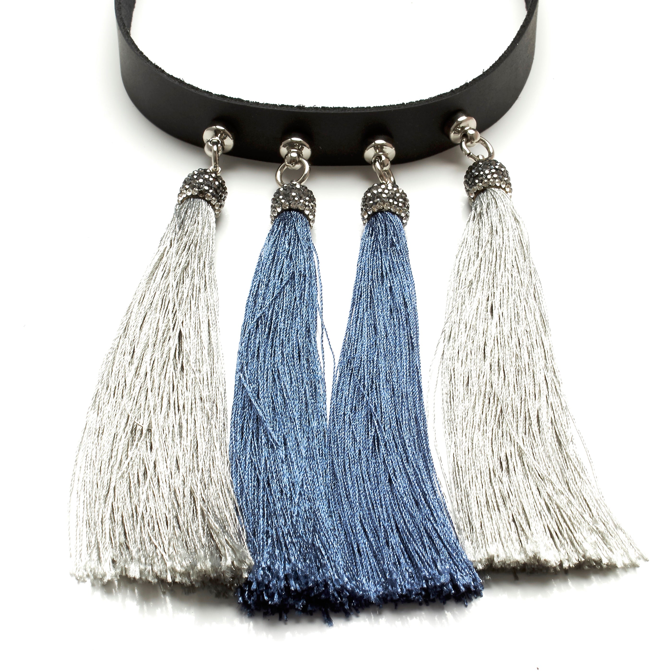 chinoiserie choker leather and silk tassels by NYET Jewelry