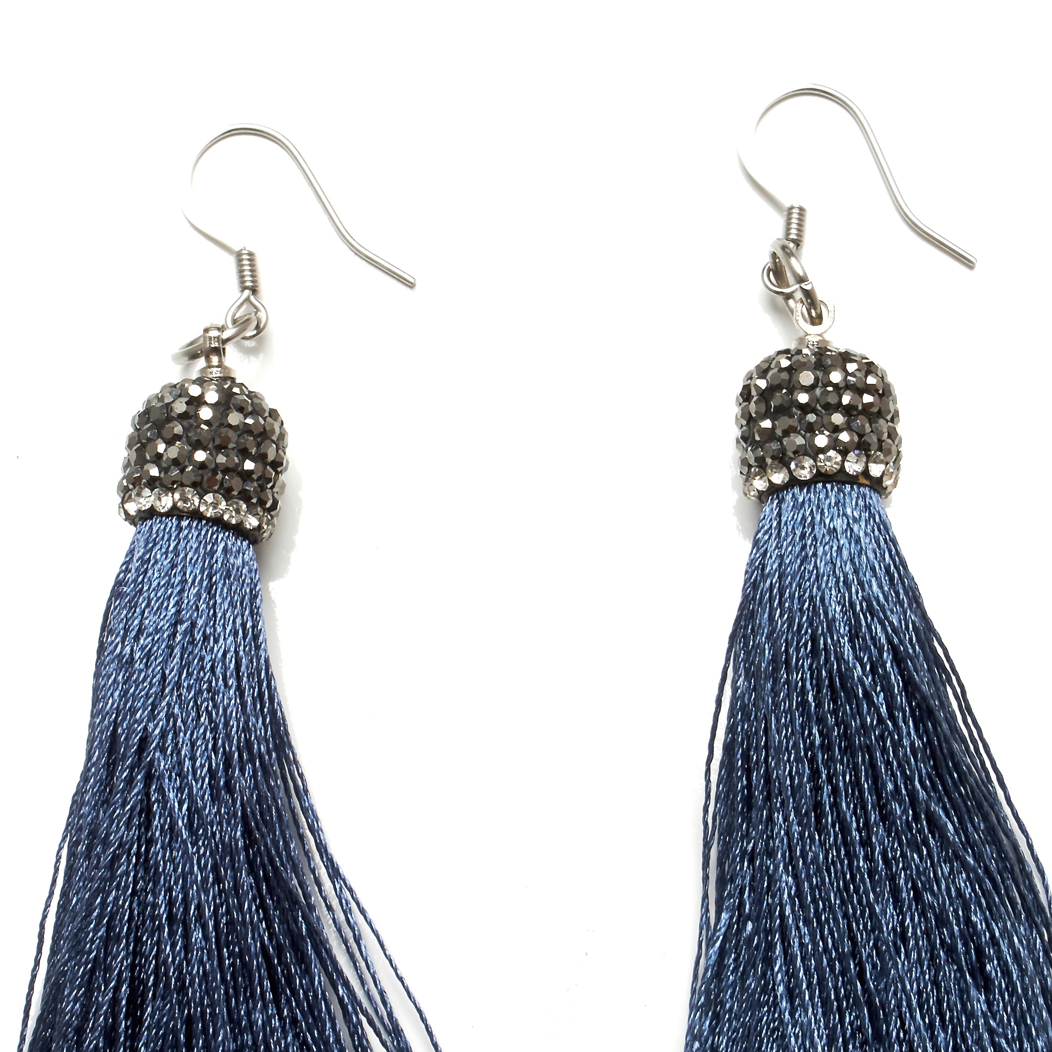 SILK TASSEL AND PAVE RHINESTONES EARRINGS by nyet jewelry