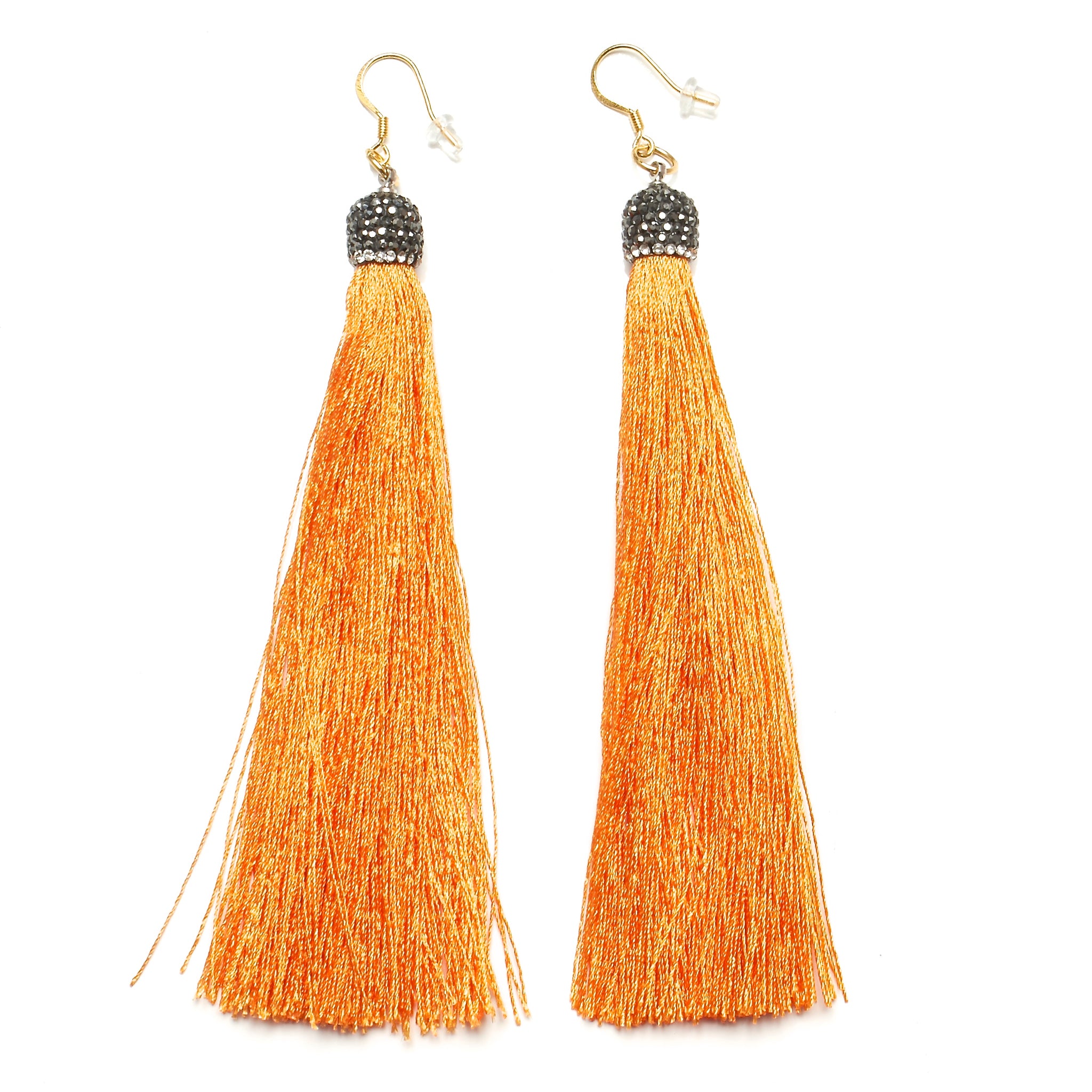 SILK TASSEL AND PAVE RHINESTONES EARRINGS by nyet jewelry