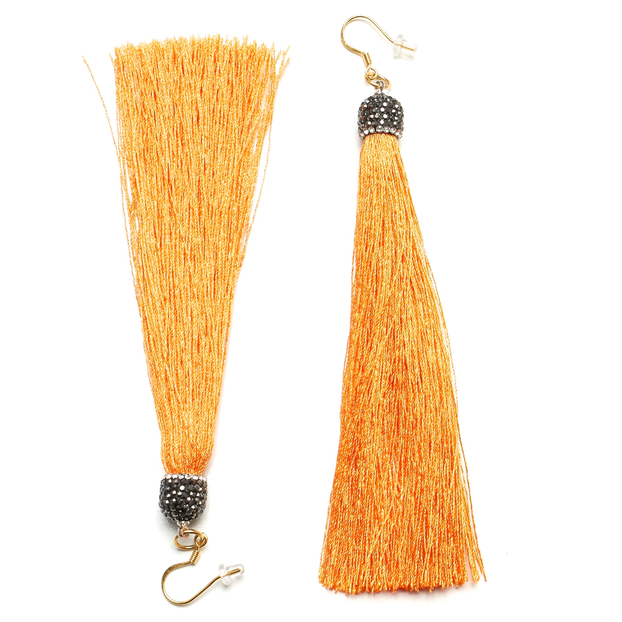 SILK TASSEL AND PAVE RHINESTONES EARRINGS by nyet jewelry