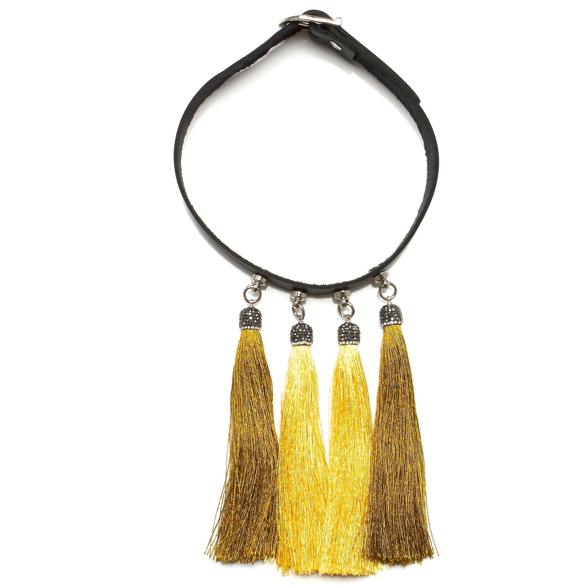 chinoiserie choker leather and silk tassels by NYET Jewelry