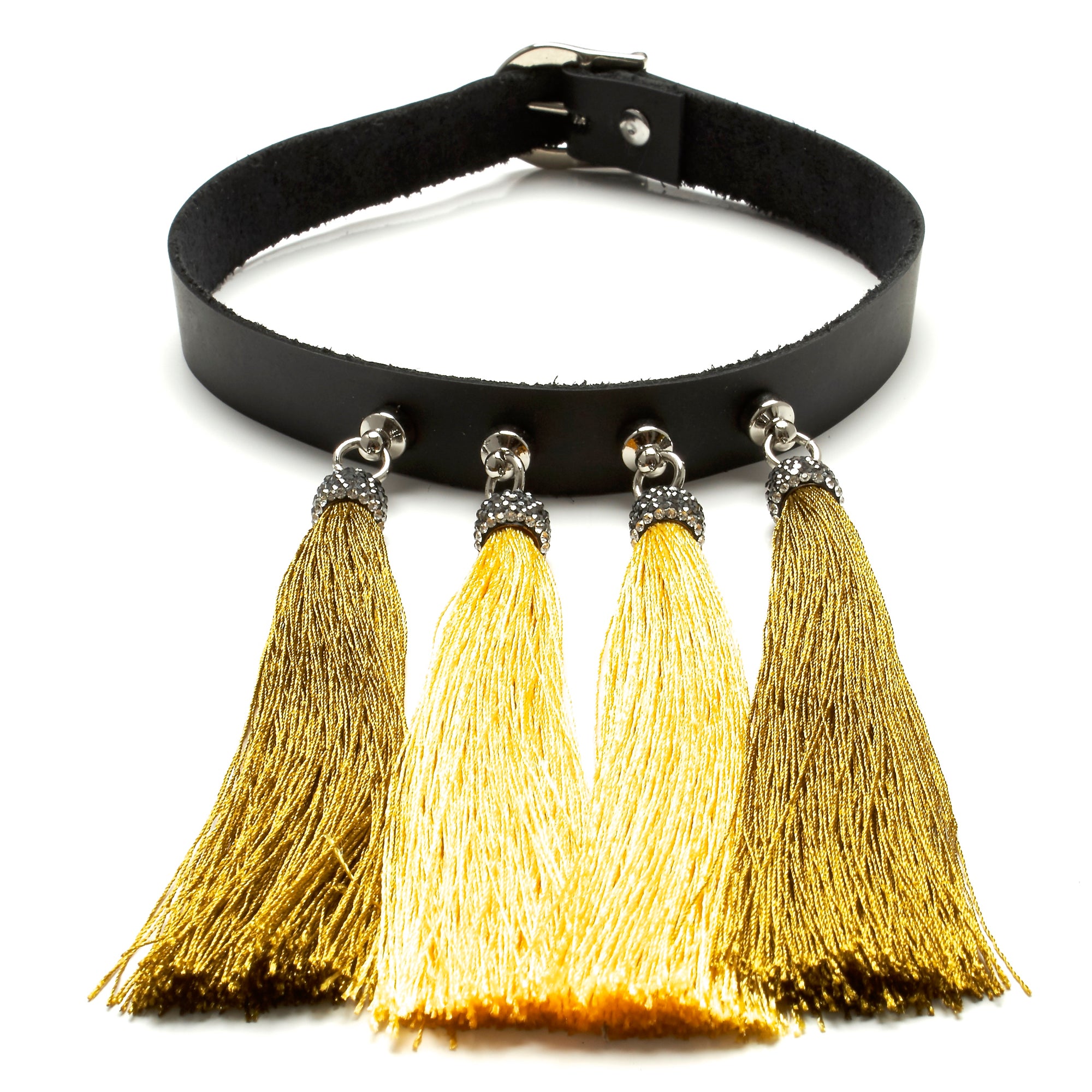 chinoiserie choker leather and silk tassels by NYET Jewelry