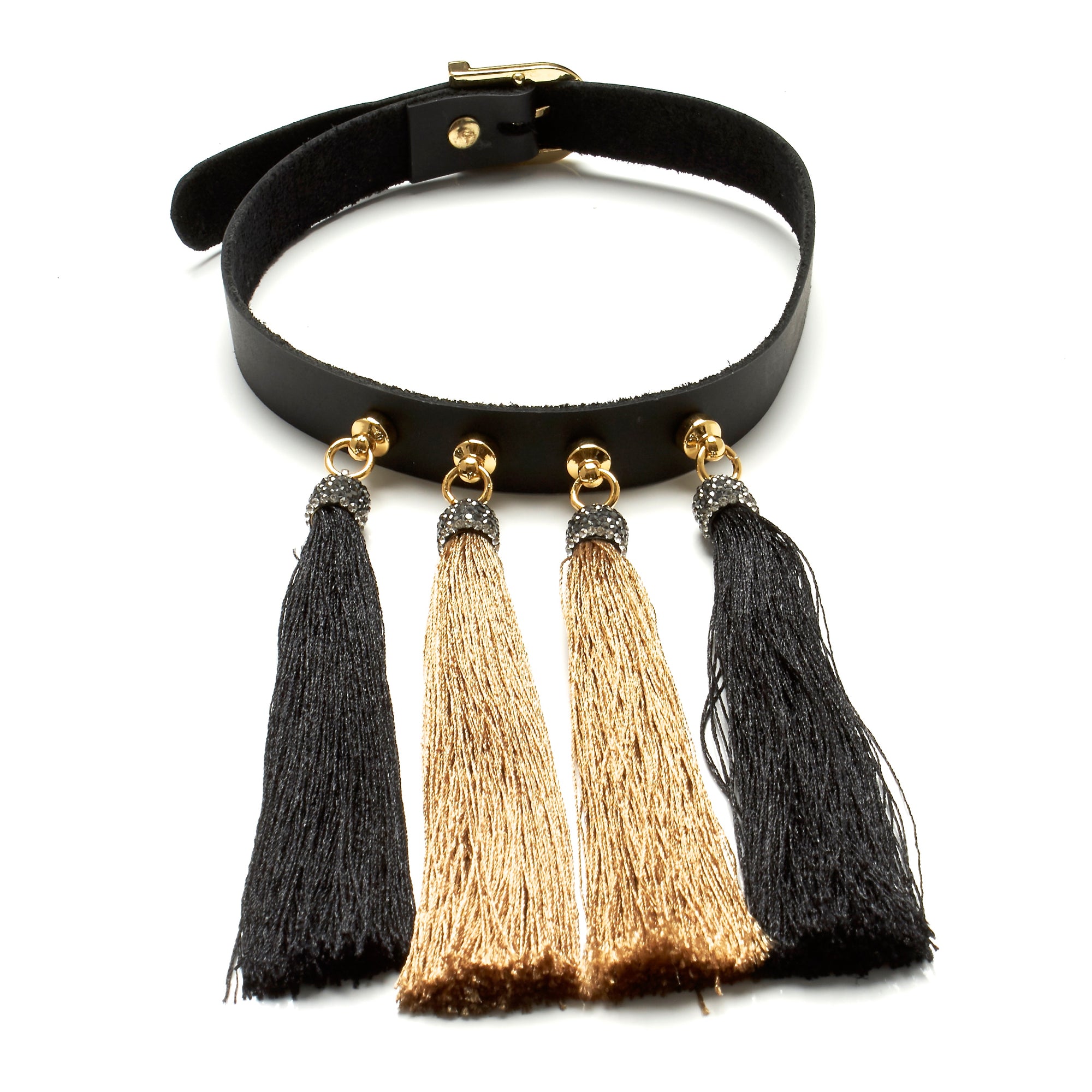 chinoiserie choker leather and silk tassels by NYET Jewelry